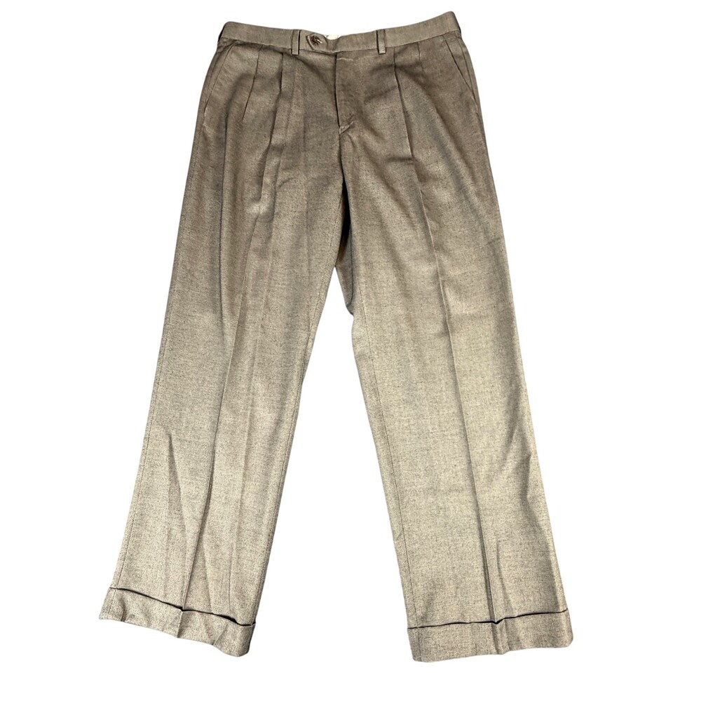 Ralph Ralph Lauren Dress Pants Mens 35x30 Beige Poly Rayon Pleated Cuffed